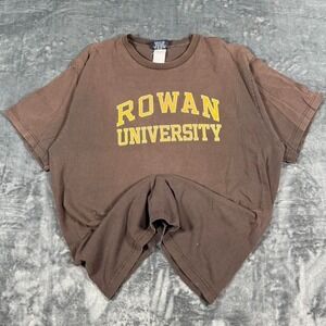 Y2K Rowan University Faded Brown & Yellow Graphic T-Shirt - size XL